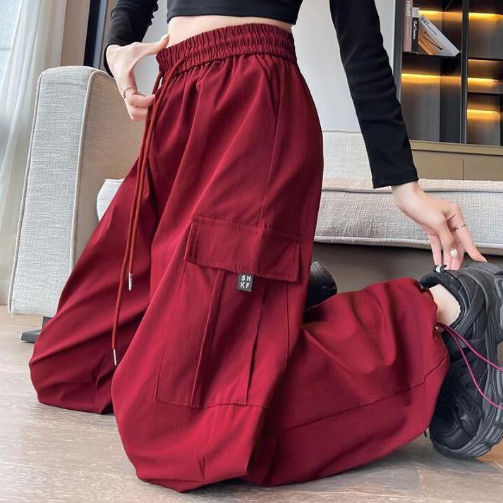 

Women s High Waist Cuffed Parachute Pants - Spring/Autumn Casual Wide Leg Loose Fit M
