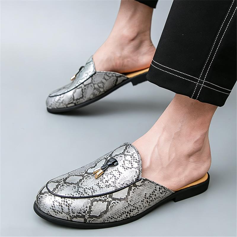 Designer Summer New Men's Snakeskin Pattern Half Slippers Shoes Male Casual Mules Moccasins Breathable Loafers Zapatos Hombre