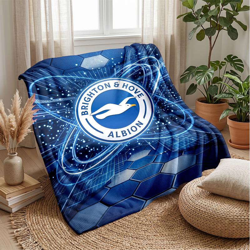 Coperta in Flanella con Stampa Calcio Brighton & Hove Albion, Coperta Morbida Calda Leggera per Divano Letto Campeggio