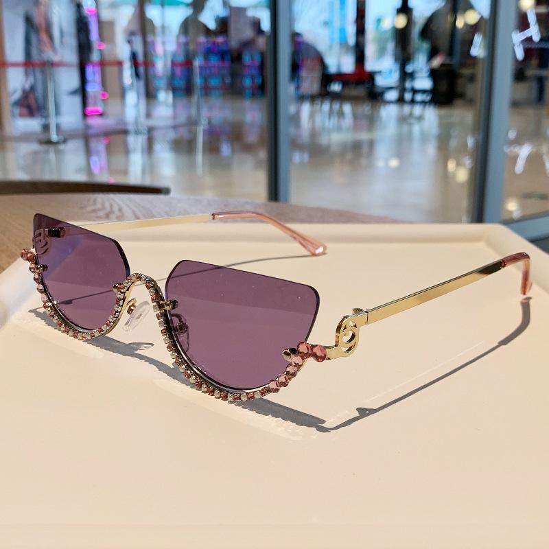 Vintage Half Frame Cat Eye Sunglasses Women Luxury Brand Designer Sun Glasses Punk Popular Diamond Metal Eyeglasses Uv400