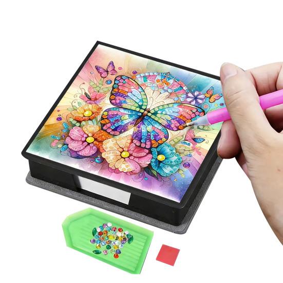 DIY Note Box Diamond Art Kit Sticky Note Holder Craft Set Diamond Art Project Memo Pad Holder DIY Kit for Gift And Home Office Desk Decor
