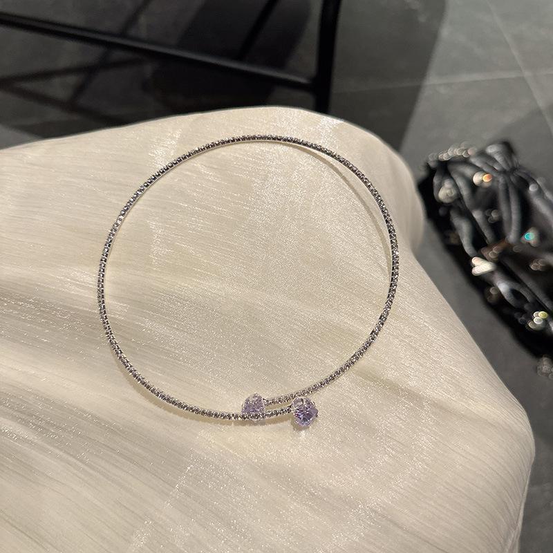 Super Flash Zircon Love Collarbone Chain Women's Light Luxury Design Sense Full Diamond Choker Open Collar Versatile Necklace