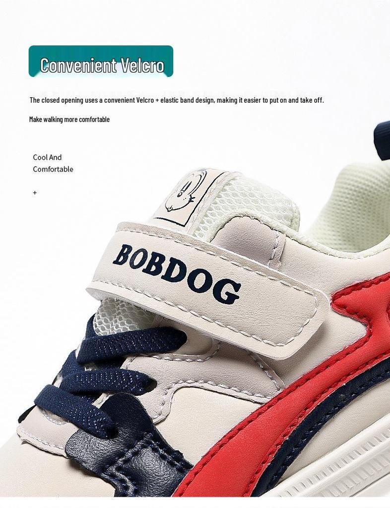 Babu Dou Kids' Waterproof Leather Sports Shoes - Shock Absorbing, Breathable, Non-Slip Velcro Sneakers for Middle & Big Kids