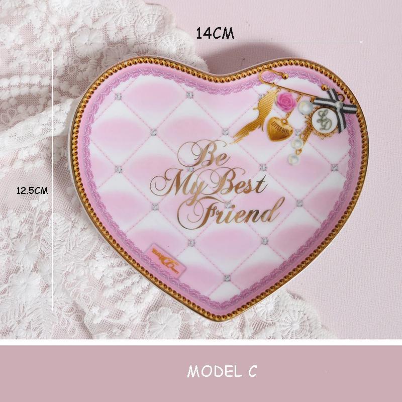 

Розовая обеденная тарелка в форме сердца, поднос для завтрака, керамическое кружево, посуда с леопардовым узором, блюдо для салата, десерта к послеполуденному чаю H1F5F5