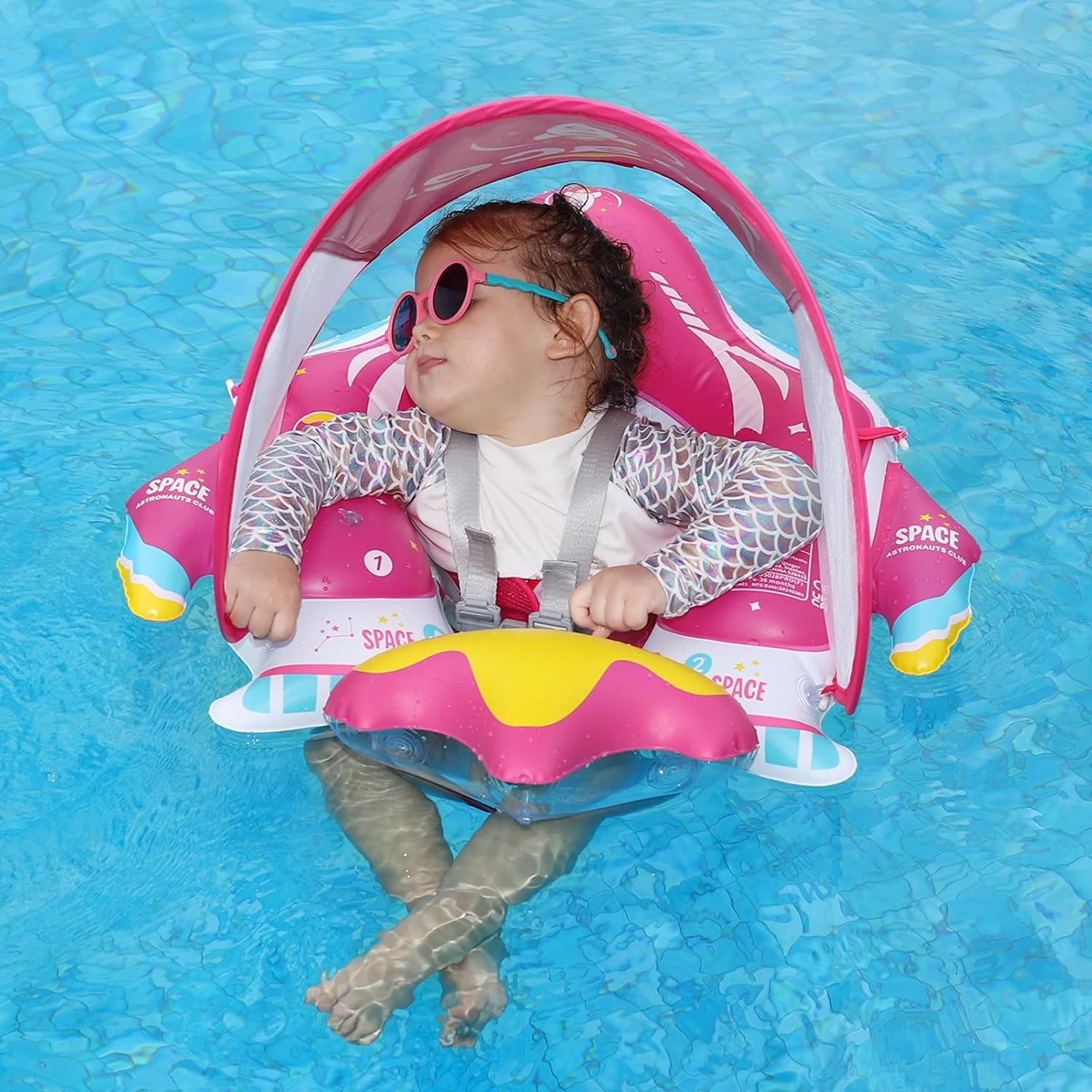 

YXTC Детский плавательный круг с отверстием для ног и плавательный круг-ракета для младенцев с УФ-защитой и съемным навесом, подходит для возраста от 6 месяцев до 3 лет, младенцы, защита, SPF50+ розовый