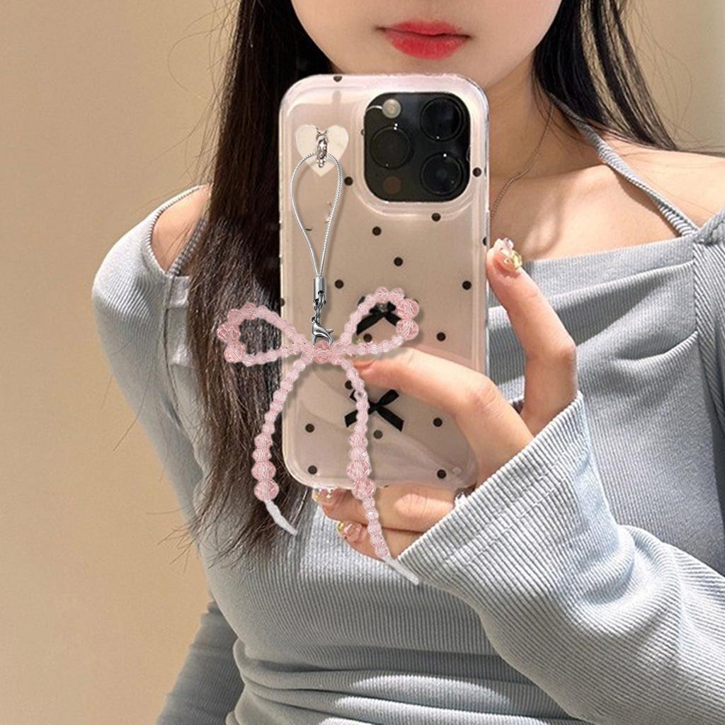 Fashionable Bowknot Phone Lanyard Keychain Handmade Crystal Beads Keyring Butterfly Bow Phone Charm Antilost Strap