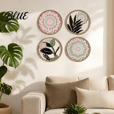 Decorazione Murale Elegante per Interni Casa 4 Pezzi Decorazioni Boho Floreali Rotonde in Legno Geometriche Arte Decorativa per Camera da Letto Estetica Rustica Ornamenti da Appendere
