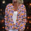 Women's Long Sleeve Knit Cardigan with Halloween Pattern Button Front for Casual Wear