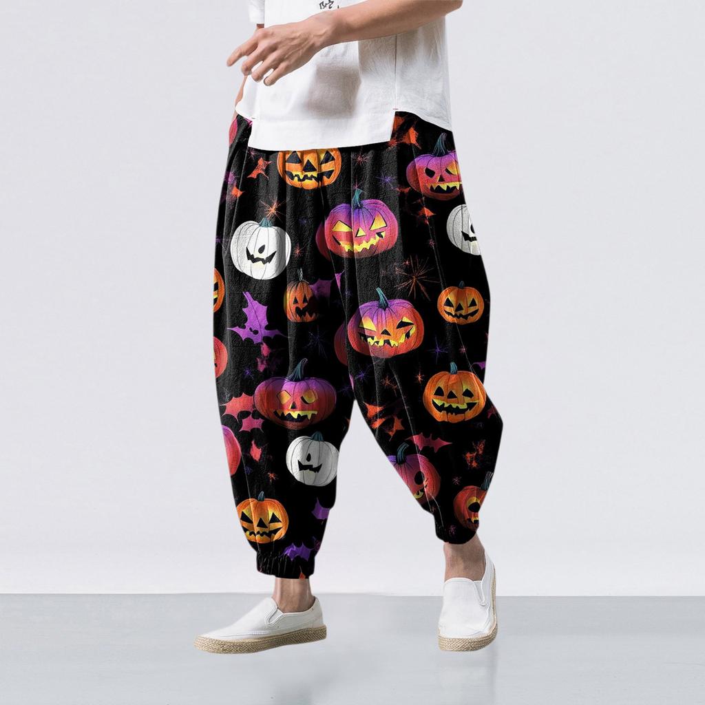 Halloween-Print - Lässige Weitbein-Hose, Herren Lässige Loose-Fit-Hose