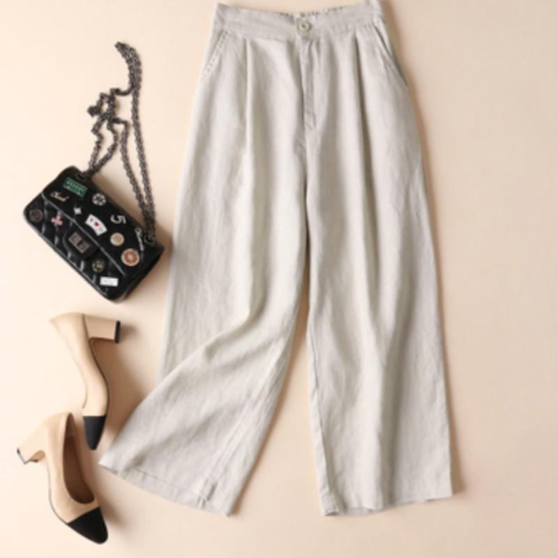Women's Wide-leg Pants Linen Thin Casual Pants Professional Women's Pants Loose Nine-point Pants
