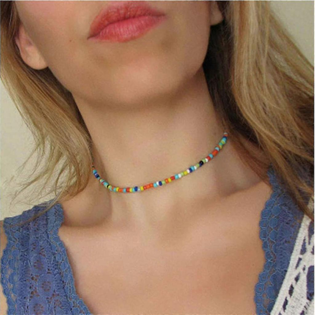 Boho Seed Bead Necklace Tiny Colorful Necklace Choker Vintage Beaded Neck Chain Jewelry For Women And Girls (colorful) - Sjue