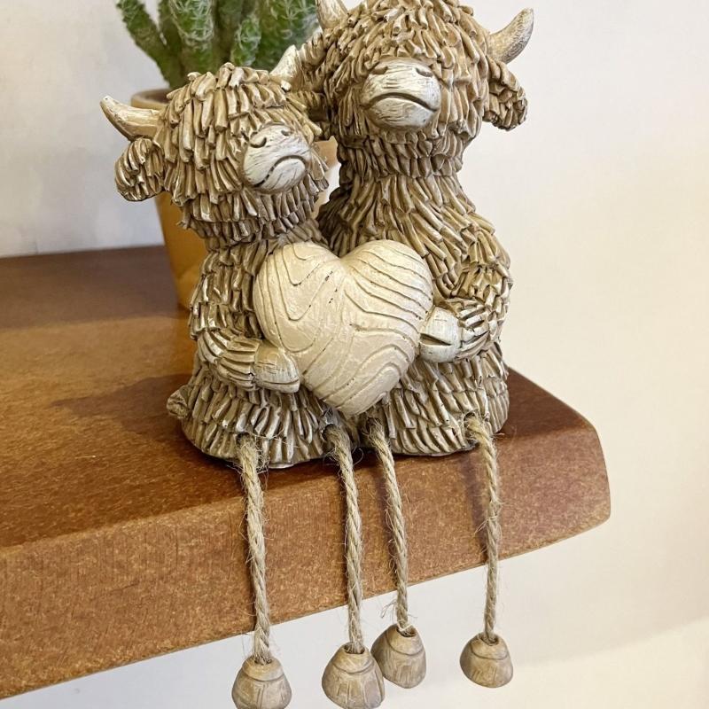 Hochland-Kuh-Figuren Dekorationen Kuh-Gnome mit Blume Harz-Statue Kalb-Liebhaber Geschenk für Bauernhaus Haus Garten Badezimmer