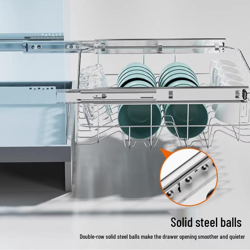 Adjustable Kitchen Drawer Slide: Three-Section Pull-Out Basket Rail for Cabinets