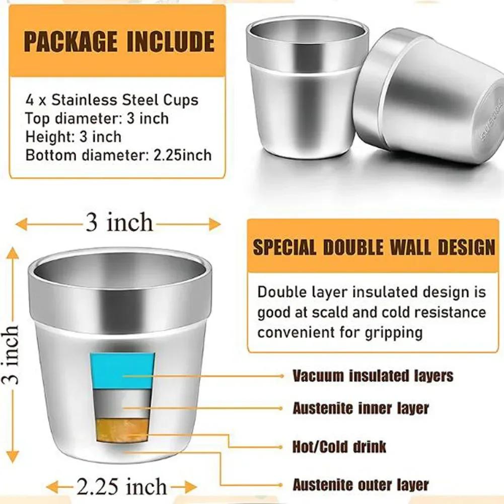 300ML Metal Double-walled Water Bottle For Tea Coffee Mugs Double Layer Wine Cup Scald-proof Stainless Steel Cup Drinkware