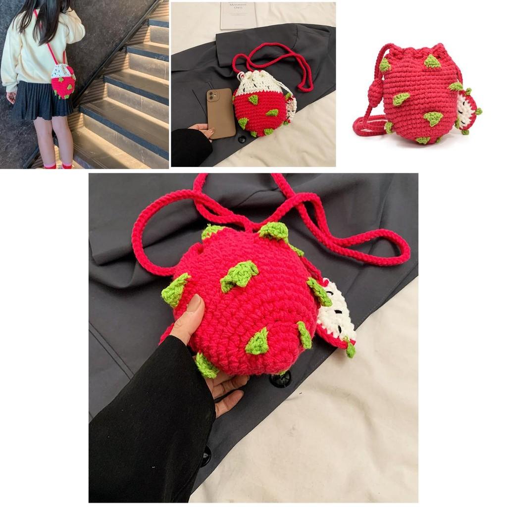 Charming Knitted Children's Bag With Adorable Dragon Fruit Design For Boys And Girls