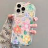 Etui na telefon z motywem fali 3D i kwiatów w stylu malarstwa olejnego dla iPhone 15, 14 Pro, 12/11 Pro Max - Pełne pokrycie i przezroczyste.