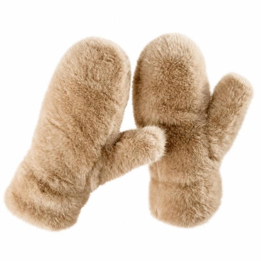 1pair Windproof Imitation Rabbit Fur Gloves Thickened Winter Mittens Simple Plush Gloves Women