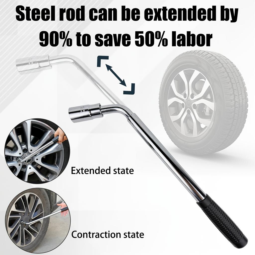 Wheel Brace For Car Universal Telescopic Wheel Wrench Extendable Car Lug Wrenches With 17mm 19mm 21mm 23mm Reversible Sockets
