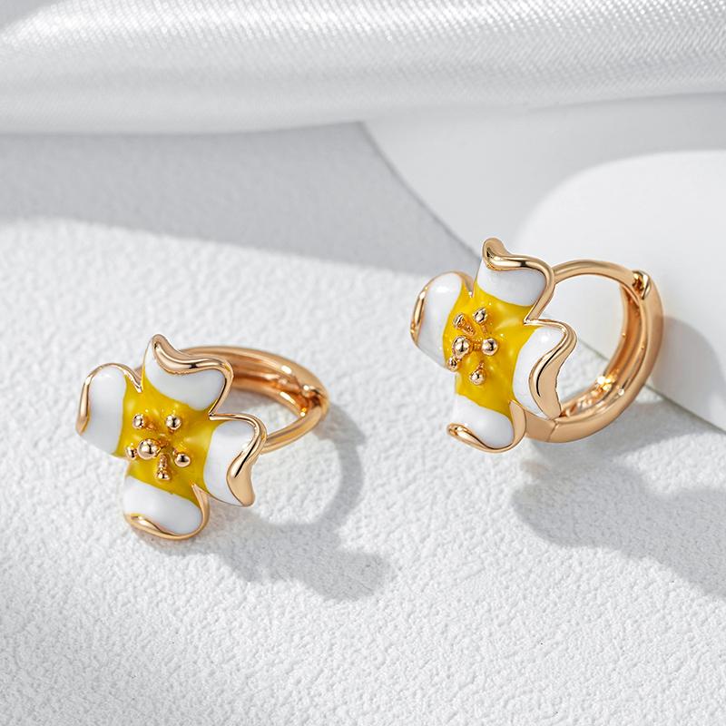 Wbmqda Žluté smaltované květinové náušnice pro ženy Barva 585 růžového zlata Šperky Doplňky