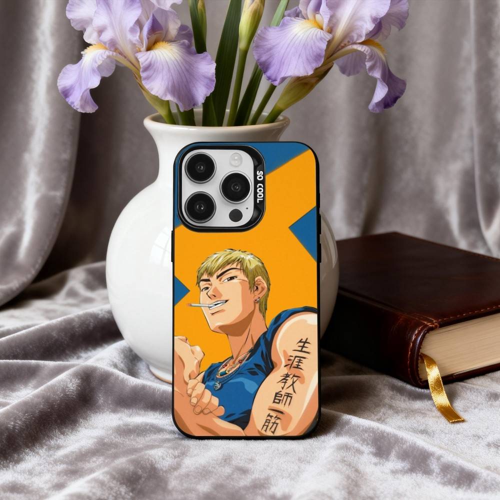 G-GTO-Onizuka T-Teacher-R Phone Case For iPhone17,16,15,14,13,12,11 Plus,Pro Max Black Candy Silver Plated Cover