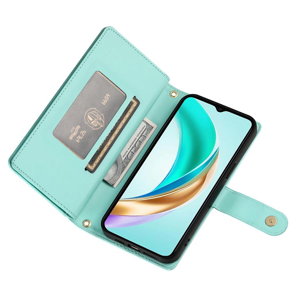 DF-011 For Honor 400 Lite 5G Case Zipper Pocket Wallet Leather Phone Cover with Straps