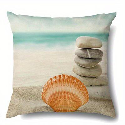 Home Decor Beach Scenes: Relaxing Time And Seaside Items Pattern Cushion Cover Suitable For Sofa Bedroom Car Pillow Cover