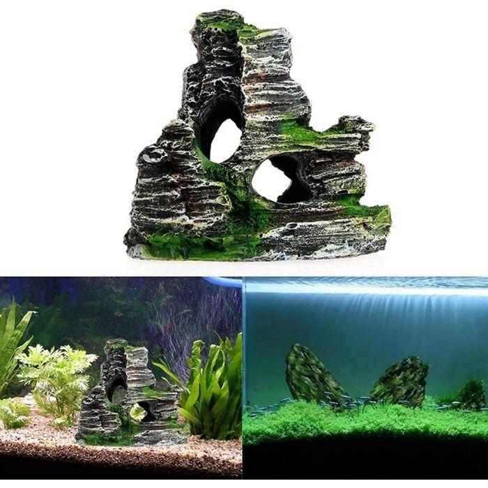 AIMOONSA Décoration aquarium épave de bateau en résine verte — grotte/rocaille décorative