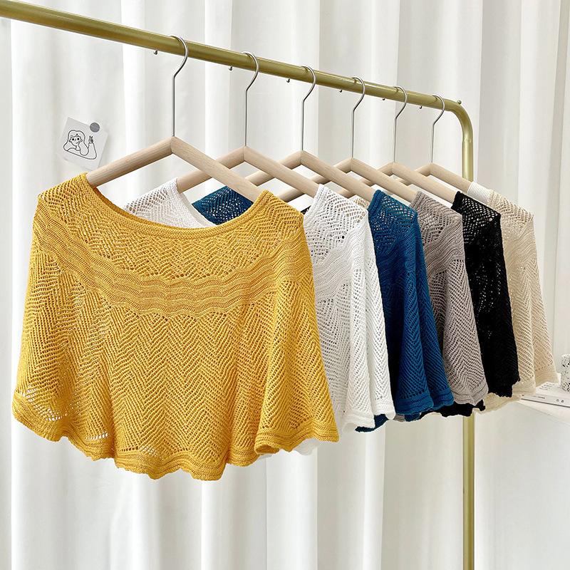 Summer Pullover Scarf Solid Color Knitted Cotton Shawls Korean Simple Hollow Design Fashion Versatile Sunscreen Scarves