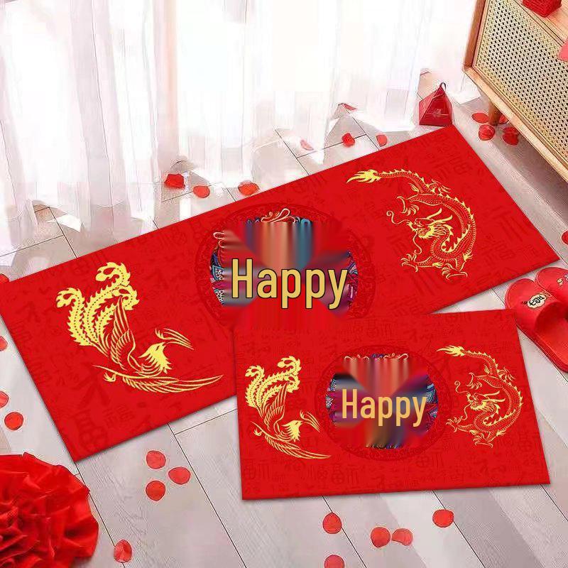 Double Happiness Wedding Door Mat - Decorative Floor Runner for Bedroom or Entryway