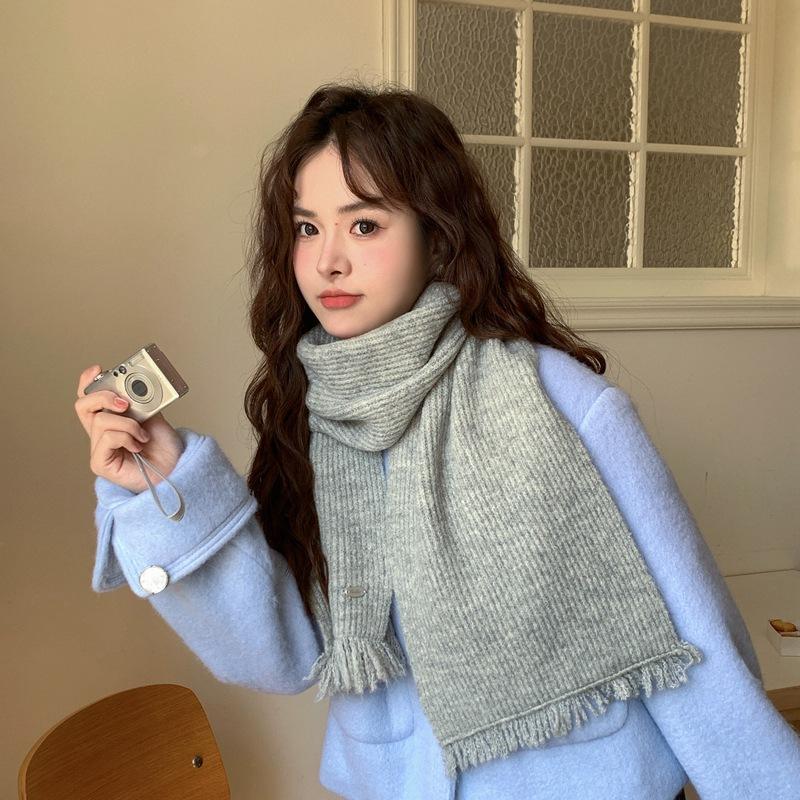 

Японский литературный и художественный однотонный шарф с грубыми краями, женский ретро-стиль, студенческий, из смешанной шерсти, утолщенный теплый шарф 162*25cm/200g