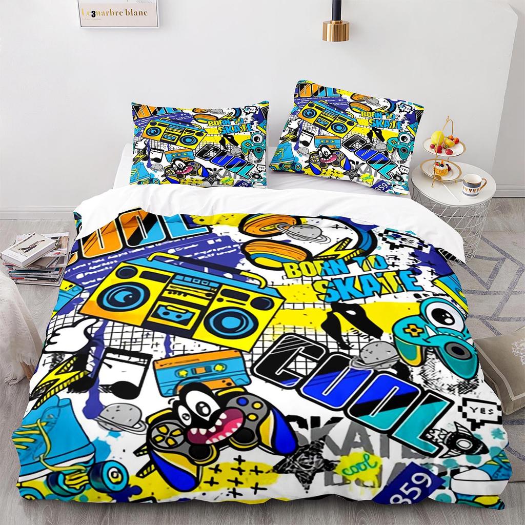 Digital Printing Three-Piece Hip Hop Graffiti Size Quilt Cover 3D
