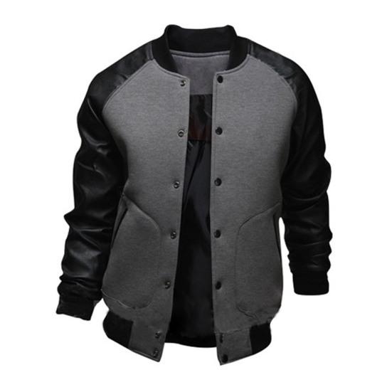 Cappotto da uomo con colletto alla coreana, colori a contrasto, tasche grandi, patchwork, giacca baseball casual per l'uso quotidiano