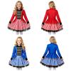 Kids Girls Circus Ringmaster Costume Striped Dress Stand Collar Long Sleeve Gold Trim Back Invisible Zipper Tulle Lining for Halloween Carnival