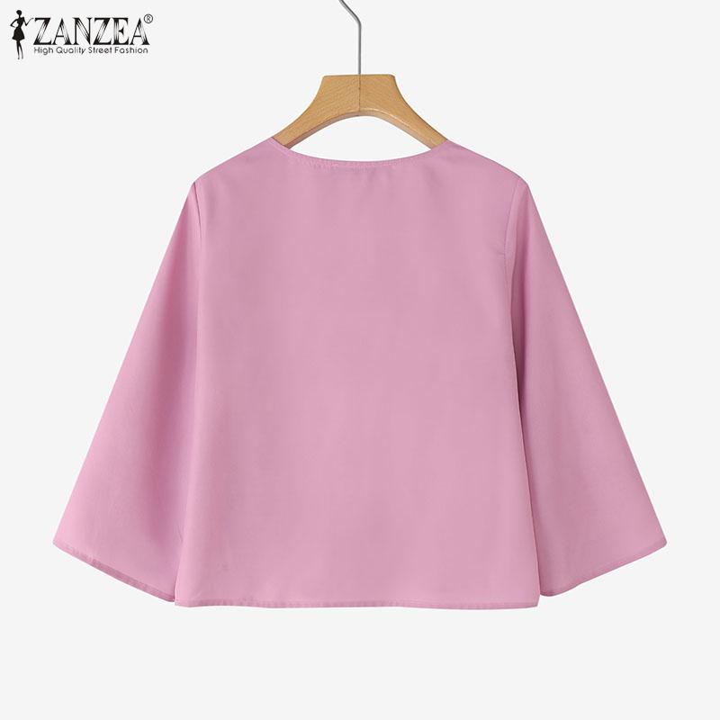 ZANZEA Blusa holgada casual para mujer con estampado floral, cuello redondo, abertura y manga 3/4