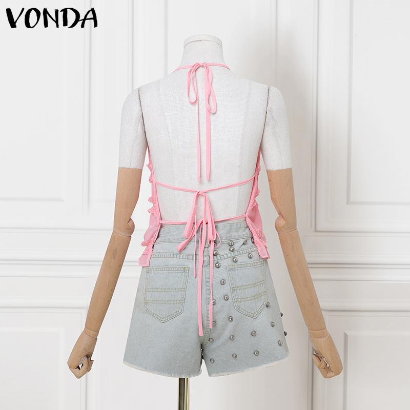 VONDA Damen Träger Neckholder Ärmellos Rüschen Rückenfrei Tanktops Camisole