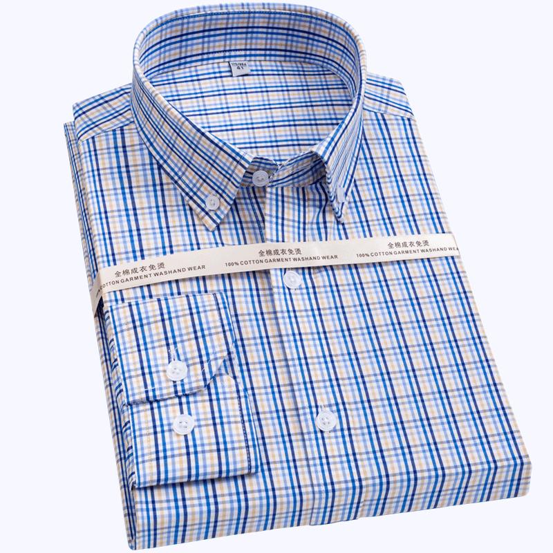Ant-Wrinkle Non-Iron 100% Cotton Business Men Formal Shirts Plaid Striped Long Sleeve High Quality oFFICE