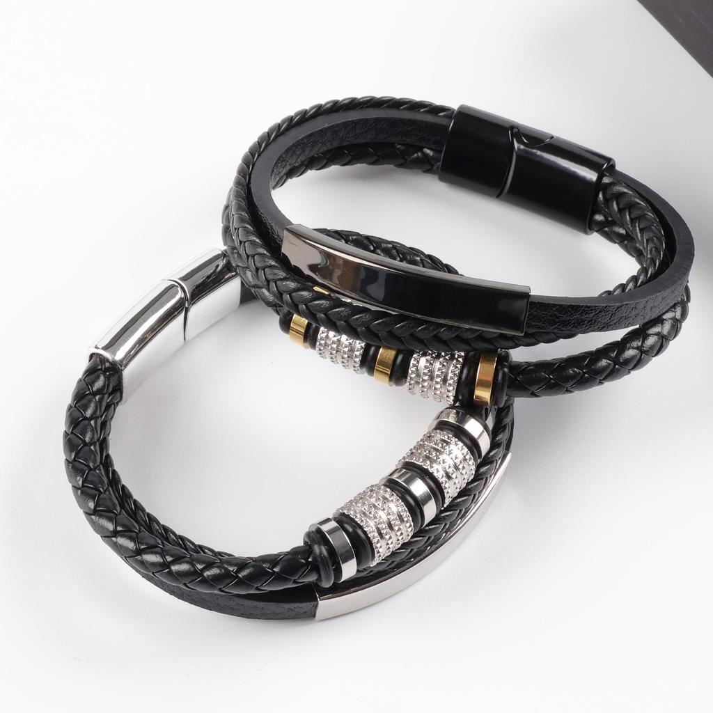 Geflochtenes Lederarmband für Herren - Echtes Leder, Edelstahl, Magnetverschluss, Stilvolles Accessoire