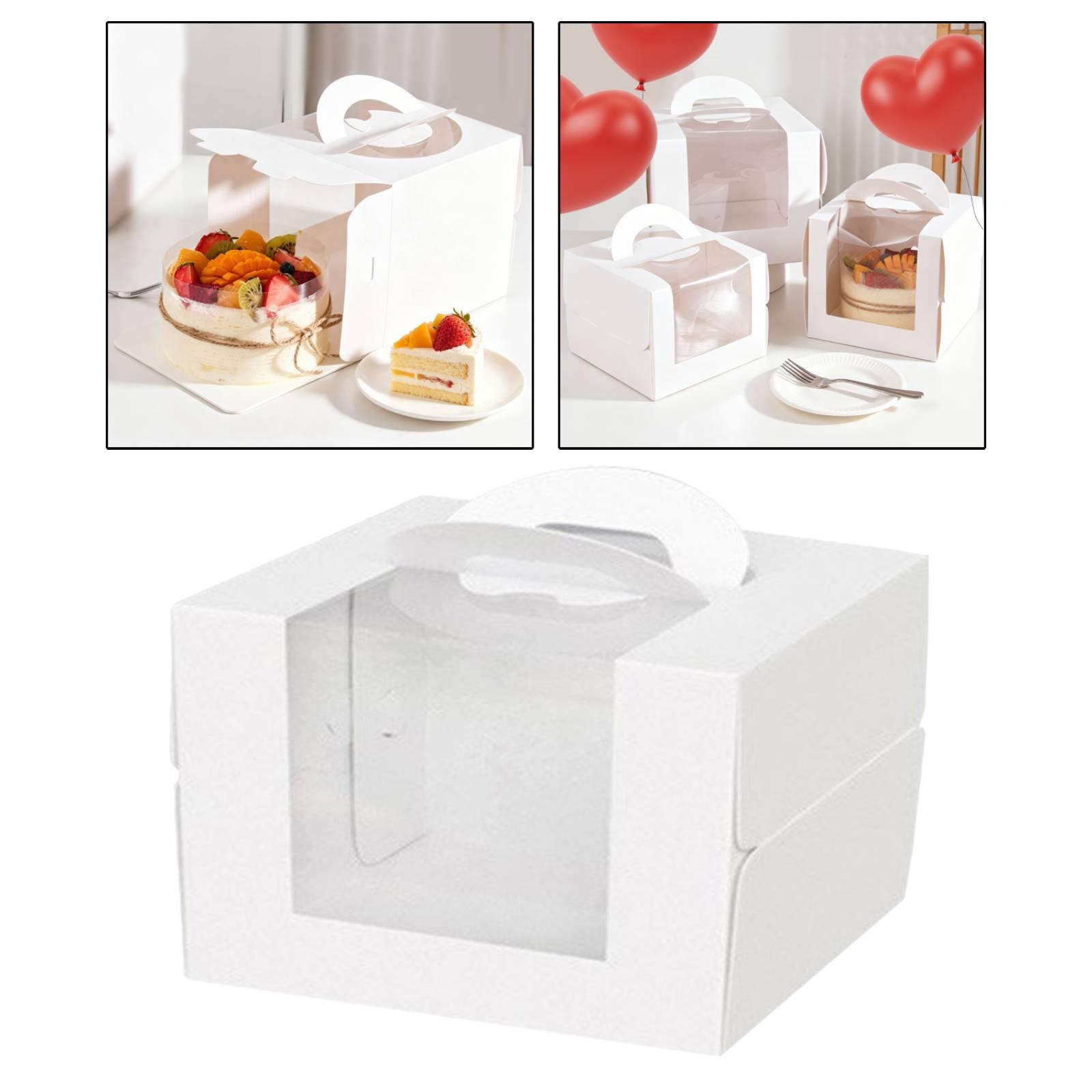 Transparent Window Birthday Cake Packaging Carrier Paper Dessert Takeaway for Celebration 26cmx26cmx22cm