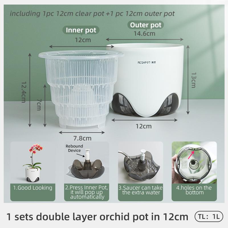 Сетчатые горшки для орхидей с отверстиями, прозрачный горшок для орхидей, белый, красивый пластиковый цветочный горшок для помещений и улицы 10 см, 12 см, 15 см 12cm белый