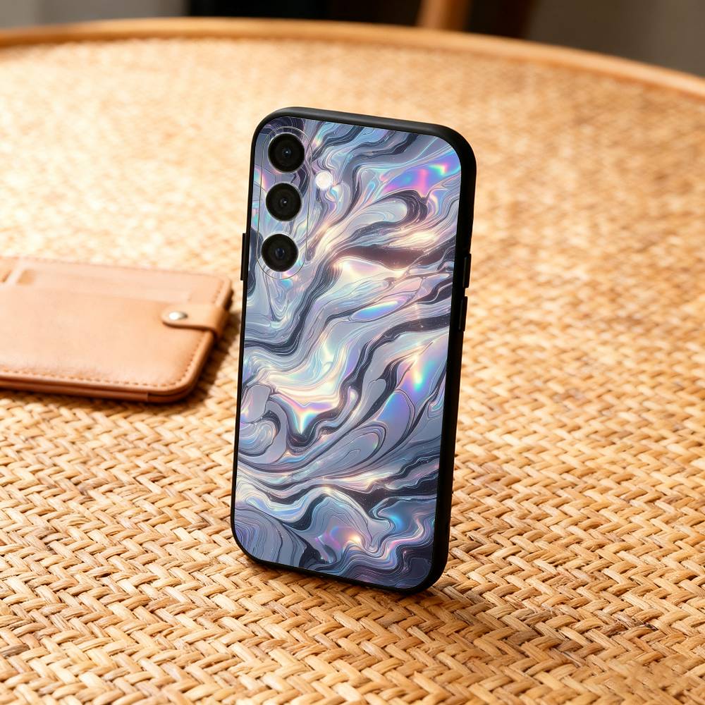 G-Glitter Art Marble Pattern Phone Case For Samsung  A73,72,71,A52,51,40,41,A22,A32,31,A13, Soft Black Shell