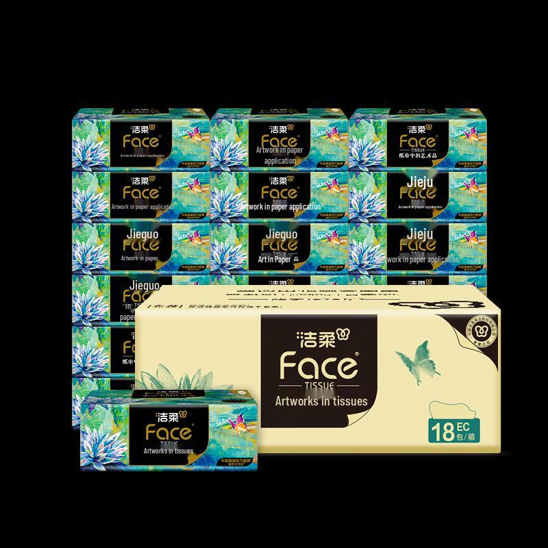 Jierou Art Oil Painting Face 4-Ply Soft Facial Tissues, 18 Packs