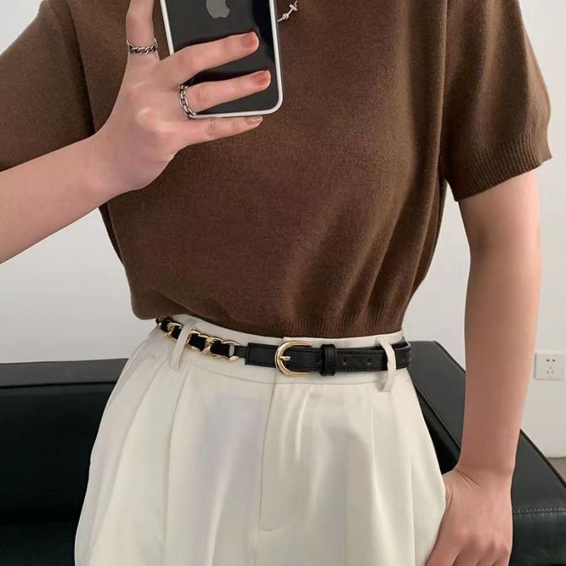 Pu Sophisticated Black Waist Belt With Sleek Chain Detailing For 2023 Style Autumn