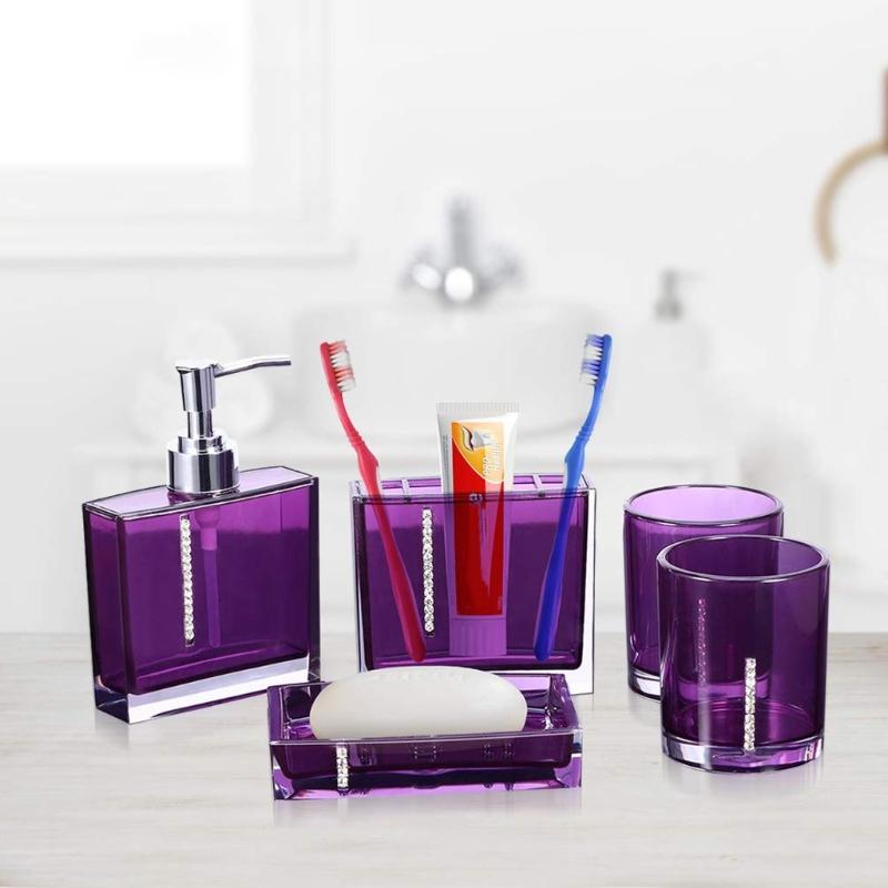 5-teiliges Acryl Badezimmer Organizer Set einschließlich Seifenspender, Zahnbürstenhalter, Becher, Tasse, Luxus Waschtischzubehör