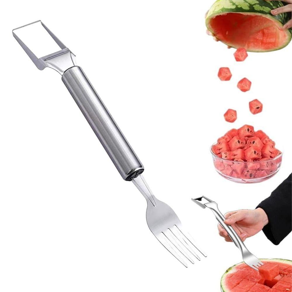 2-in-1 Watermelon Cutter Dual Head Professional Slicing Watermelon Fork Slicer Stainless Steel Fruit Forks Slicer