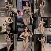 Übergröße Sexy Netz Dessous Set: Schrittlose Strümpfe & Enganliegender Body