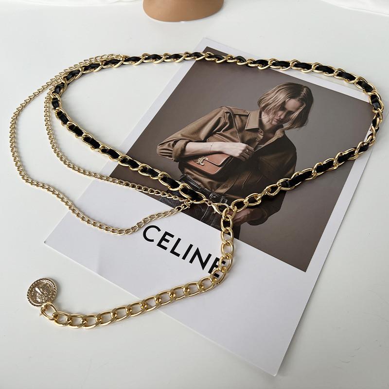 Chic Woven Metal Waist Chain For Womens Dresses And Outfits In Stylish Black And White