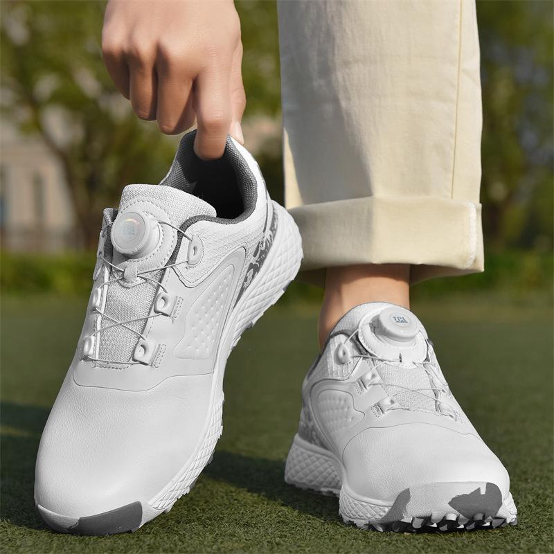 Golf Shoes Men and Women Couple Comfortable Waterproof Automatic Knob Telescopic Shoelaces Non-slip Fixing Nails Outdoor Sneakers