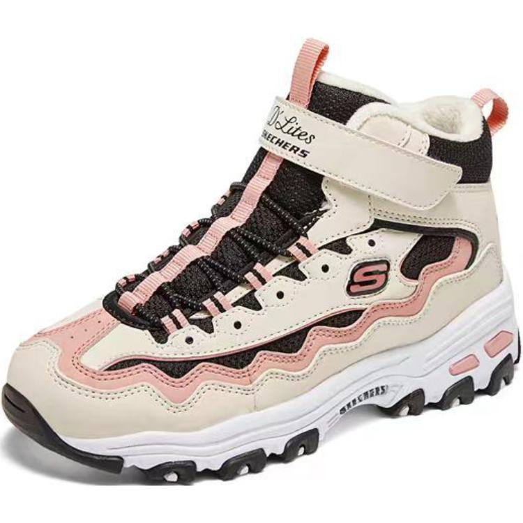 Skechers Kids Girls Versatile Non-Slip Warm High-Top Casual Shoes Kids Sneakers Beige 303952L-WBPK