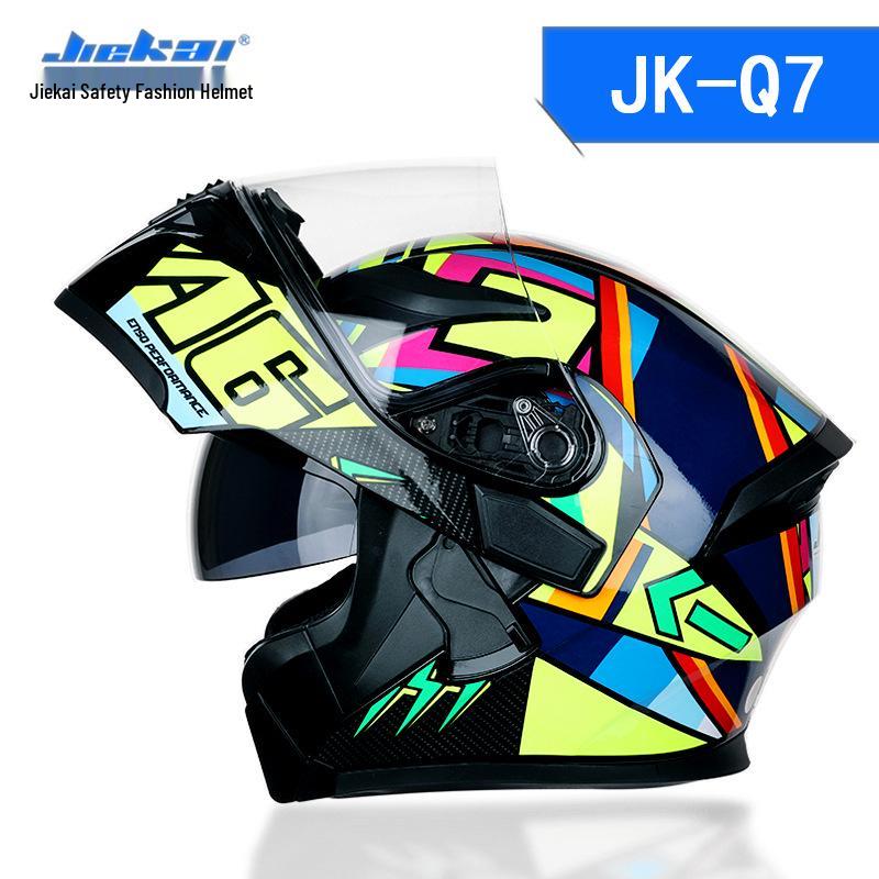Jiekai Men's DOT Standard Flip-up Electric Motorcycle Helmet with Double Visor, All-Season Safety Gear