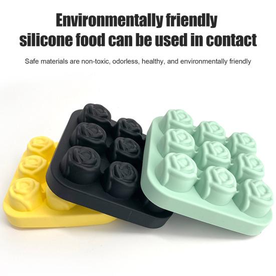 Rose Flower Silicone Ice Cube Tray 9-Cavity Square Mold for Chocolate Candy Flexible Non-Stick